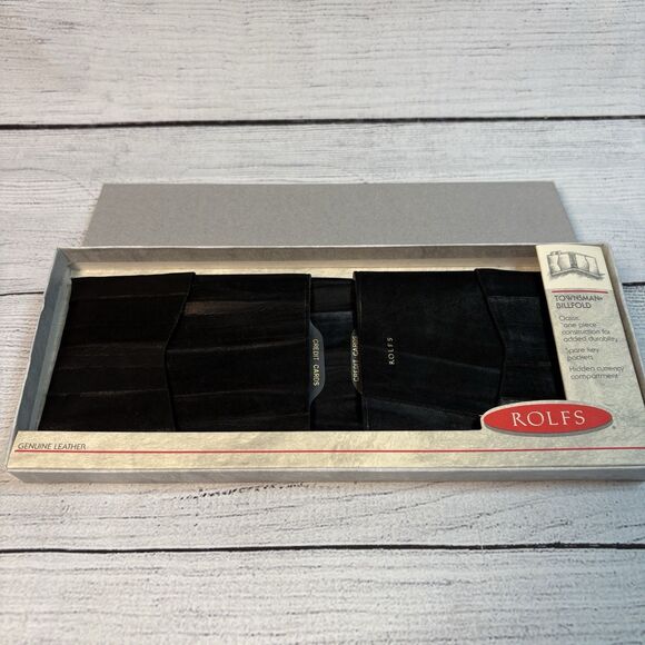 Vtg Rolfs Townsman Mens Billfold Wallet Black Leather Bifold USA Made NEW w/Box - Picture 1 of 3